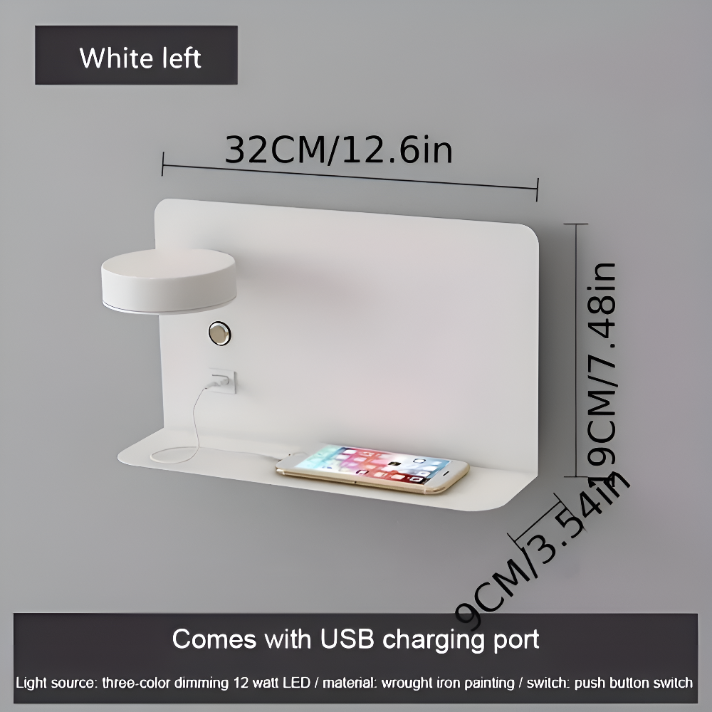 Lampada da parete DualDelight | Lampada da comodino LED in alluminio | Con mensola e porta USB per la ricarica