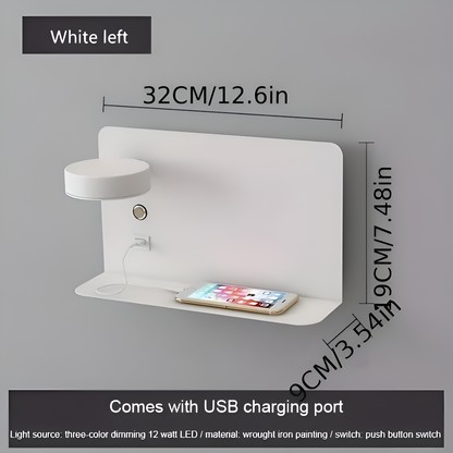 Lampada da parete DualDelight | Lampada da comodino LED in alluminio | Con mensola e porta USB per la ricarica