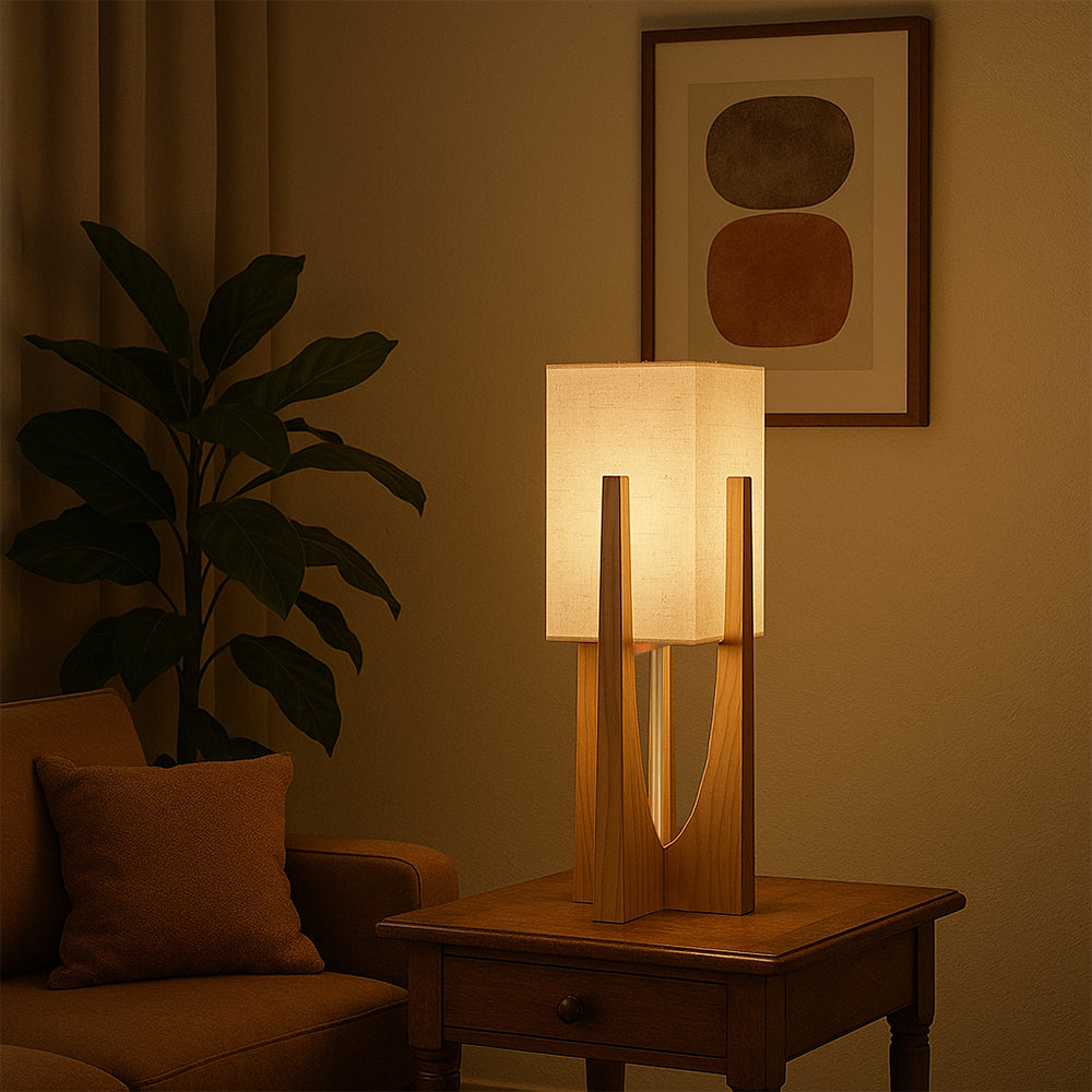 Wabi Sabi Stehlampe | Japanisches Design | Handgefertigt aus Stoff & Holz