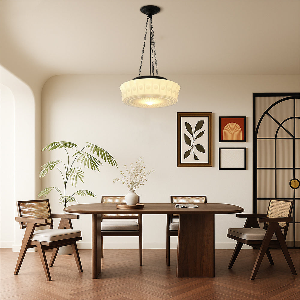 Thalessia – Lampada a sospensione minimalista bianco latte per luce soffusa e diffusa