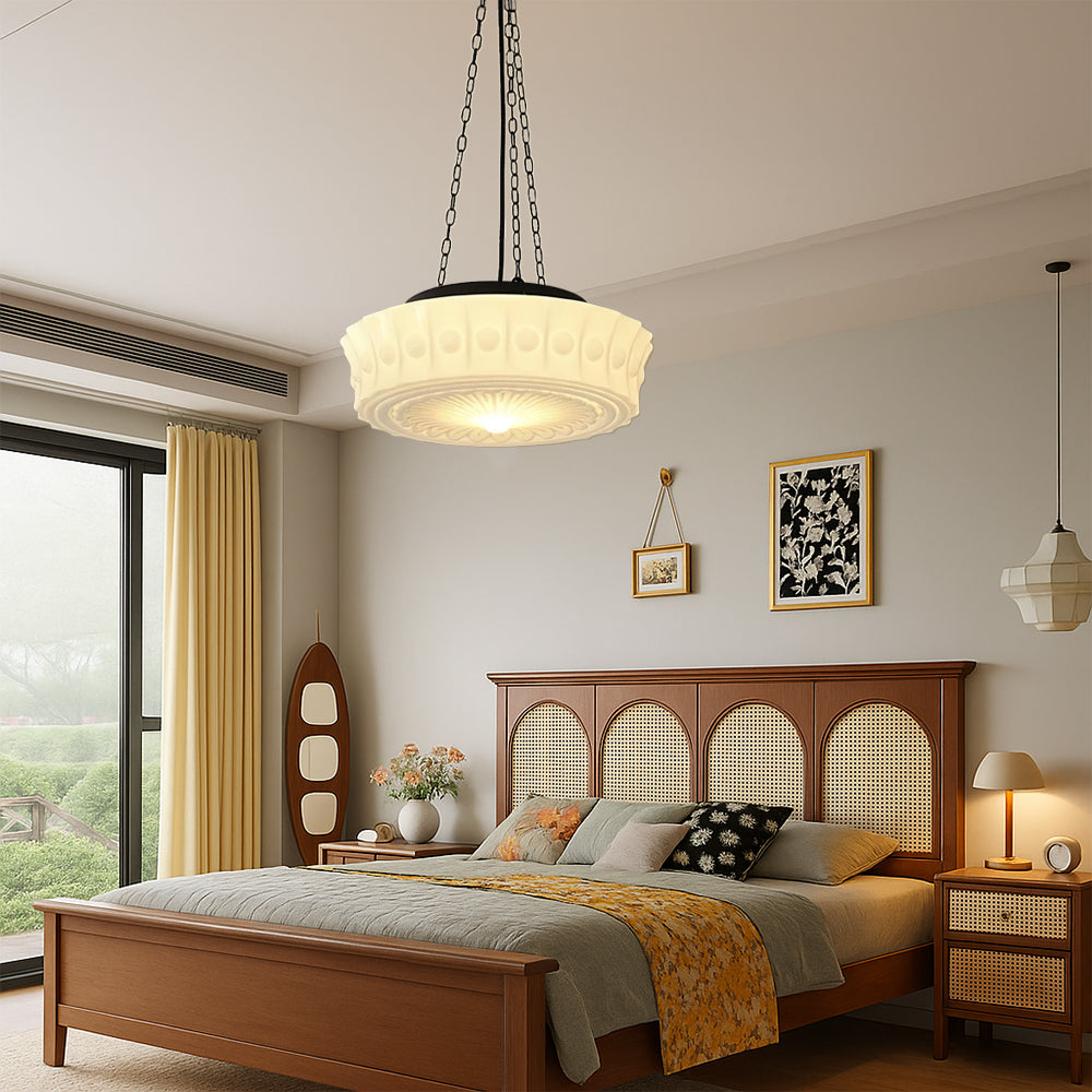 Thalessia – Lampada a sospensione minimalista bianco latte per luce soffusa e diffusa