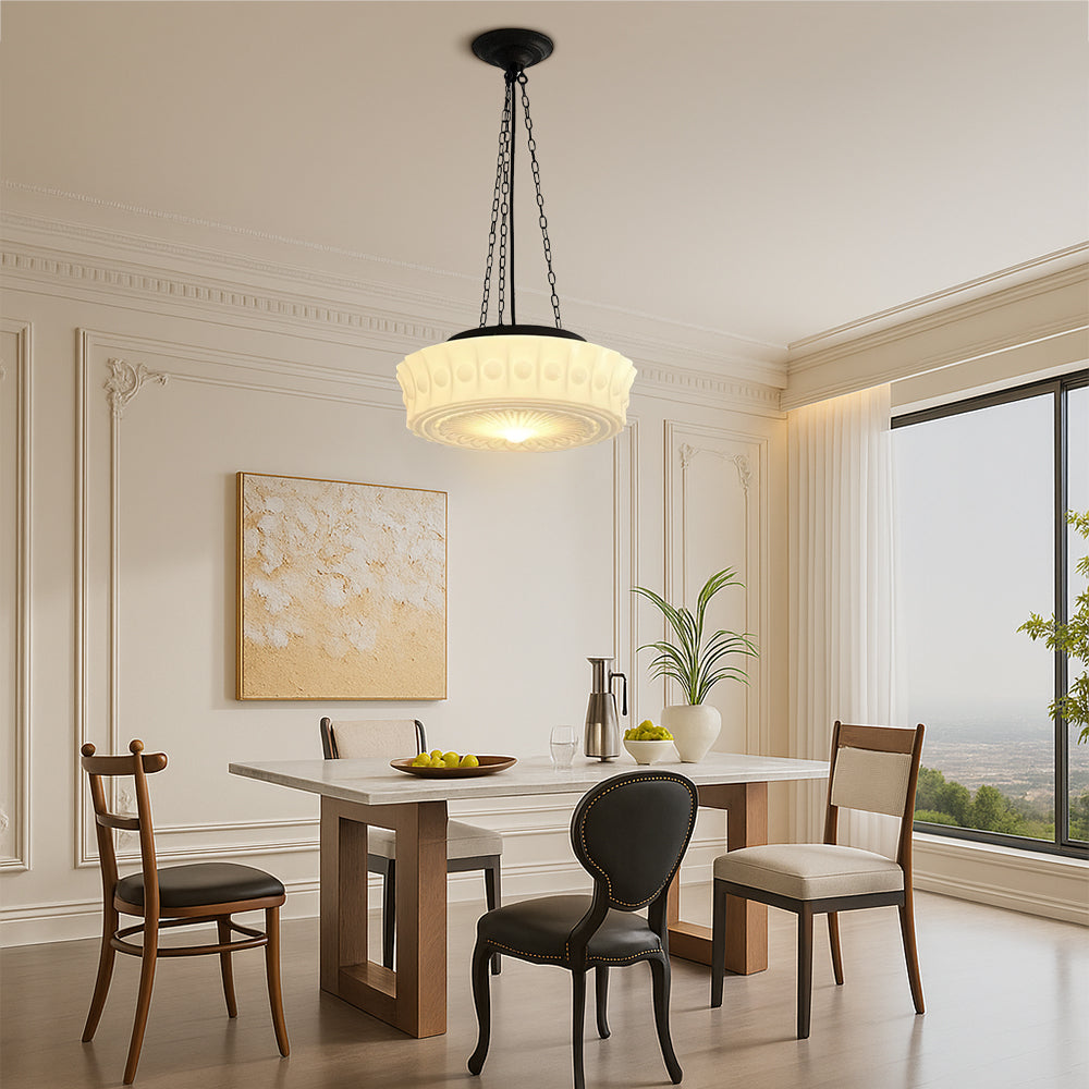 Thalessia – Lampada a sospensione minimalista bianco latte per luce soffusa e diffusa