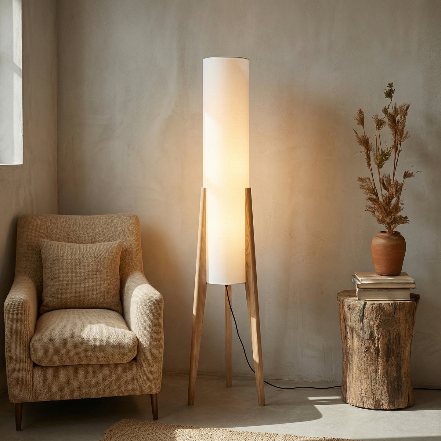 Lunara Japandi-Stehlampe aus Walnussholz mit LED-Licht