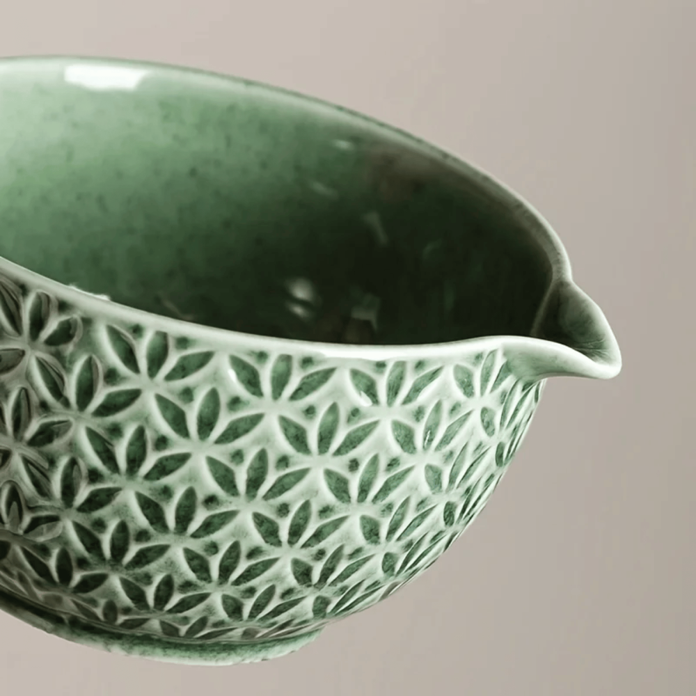 Matcha szett 5/6 részes | Zöld kerámia tál 500 ml | Bambusz kiegészítőkkel
