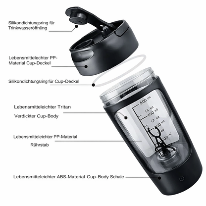 Shakora | Shaker elettrico per proteine con batteria, ricarica USB e design a prova di perdite
