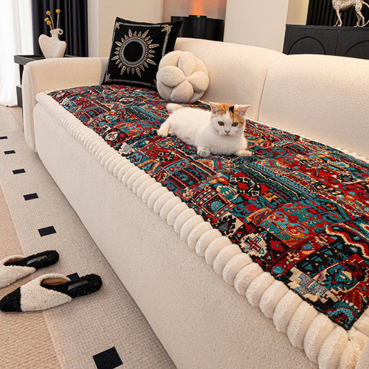 Funda de sofá de felpa con estampado en relieve bohemio étnico