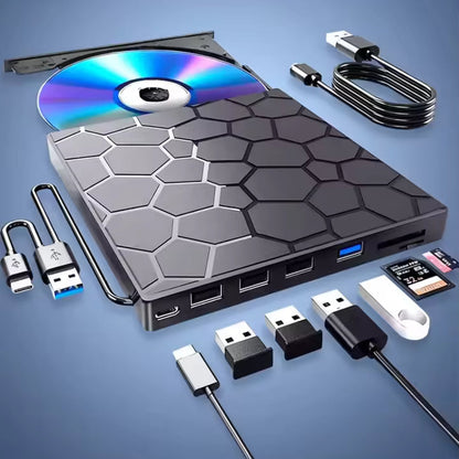 Spinvara | Grabadora DVD externa USB 3.0 y USB-C con hub y lector de tarjetas SD