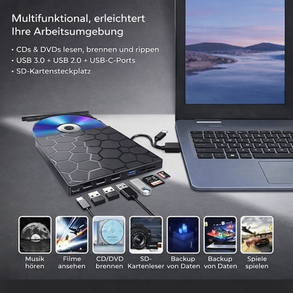 Spinvara | Grabadora DVD externa USB 3.0 y USB-C con hub y lector de tarjetas SD