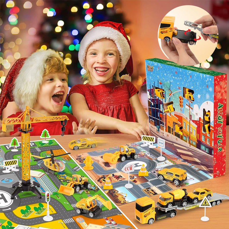 Kranoli | Adventskalender für Kinder mit Fahrzeugen, Kran und Spielbrett