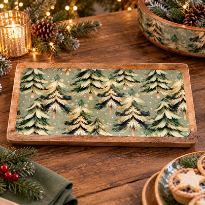 Silvaro | Bandeja de servir de madera de mango con esmalte y diseño de bosque invernal, 40 × 19 cm