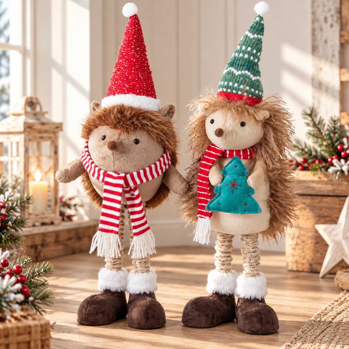 Pikkel | Erizo de peluche de pie para Navidad con patas extensibles, 45–75 cm