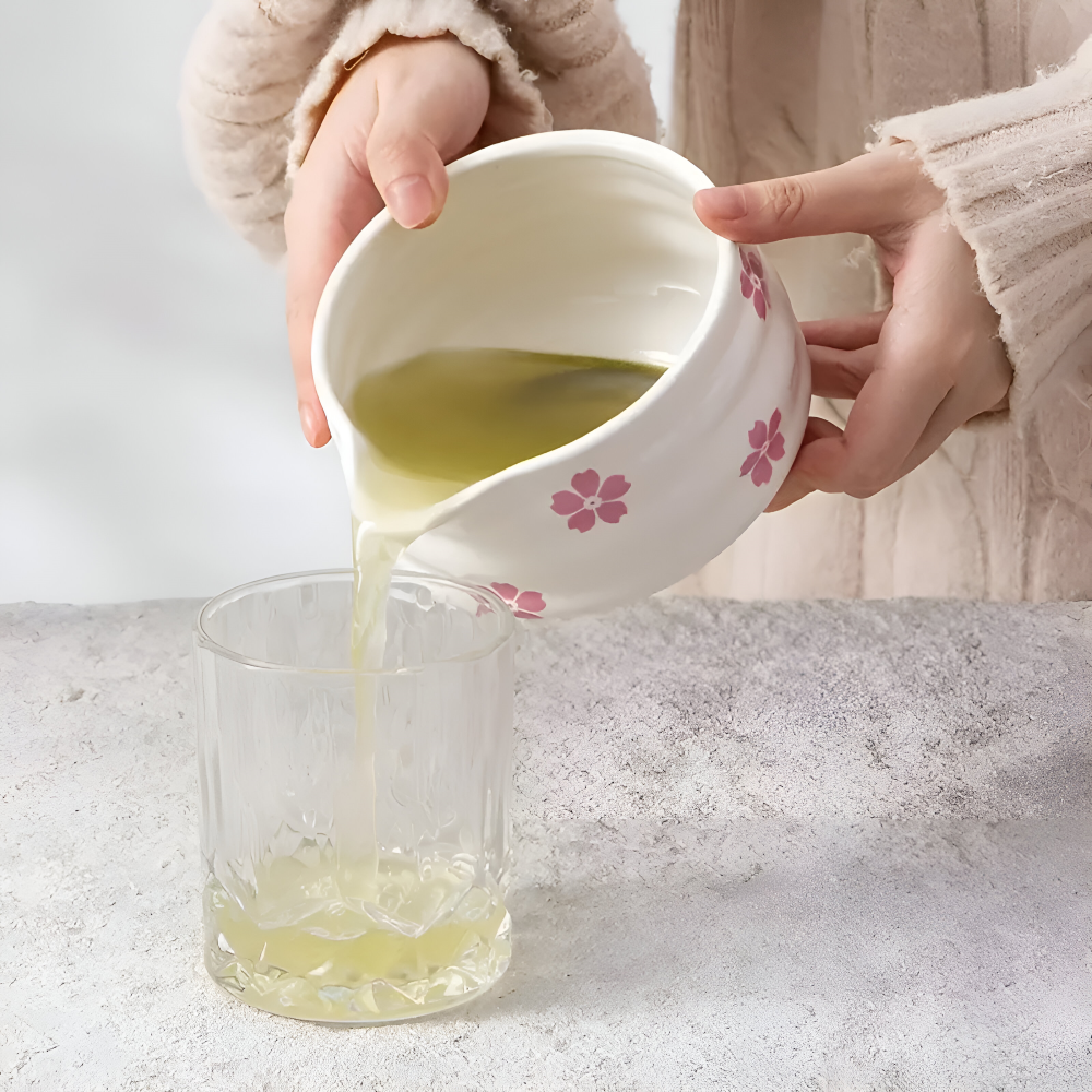 Matcha Set 5-Piece | White Floral Bowl 460 ml | With Bamboo Whisk | Ceramic