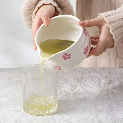 Matcha Set 5-Piece | White Floral Bowl 460 ml | With Bamboo Whisk | Ceramic