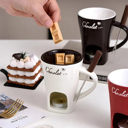 Set de fondue de chocolate de cerámica con vela de té, paquete de 2