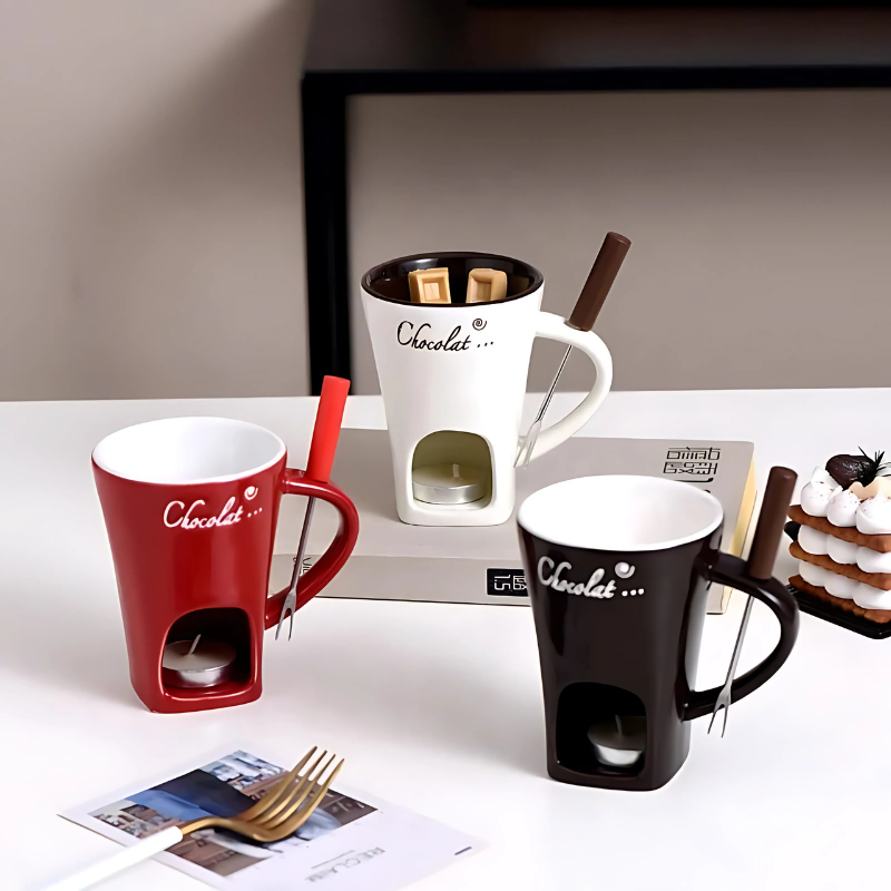 Set de fondue de chocolate de cerámica con vela de té, paquete de 2