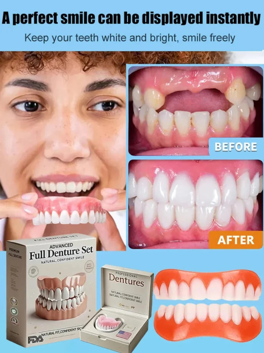 Smilvea | Set dental cosmético superior e inferior, moldeable en agua caliente