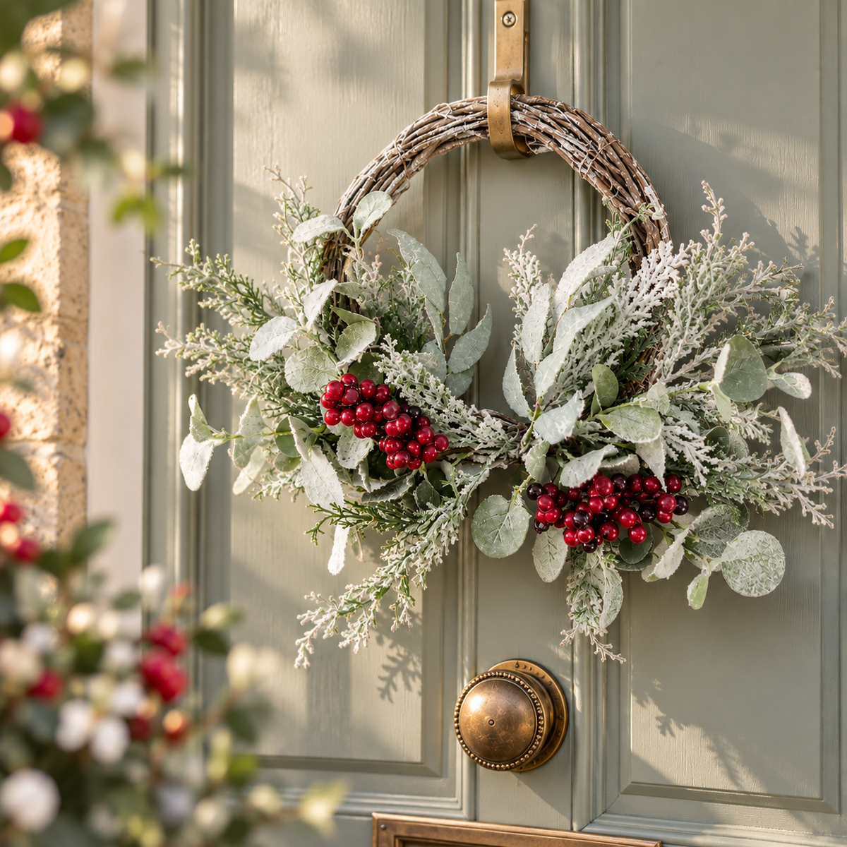 Frostel | Türkranz Weihnachten mit Eukalyptus und Beeren in Frost-Optik, 50 cm