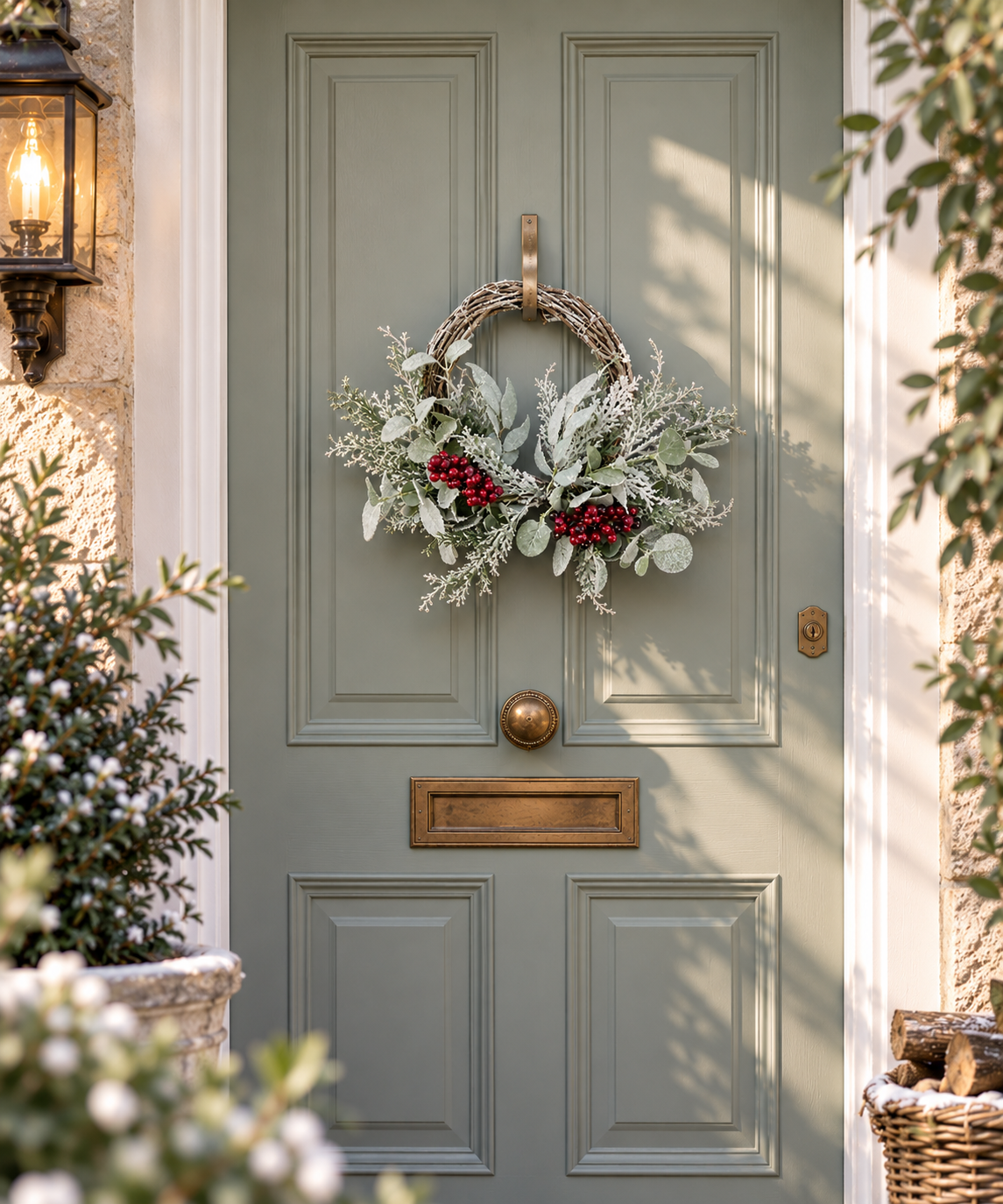 Frostel | Türkranz Weihnachten mit Eukalyptus und Beeren in Frost-Optik, 50 cm
