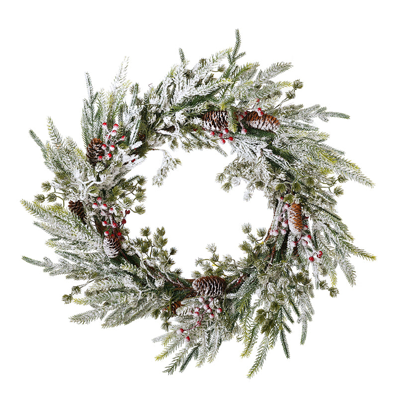 Pinella | Corona navideña nevada con piñas y bayas, 60 cm de diámetro