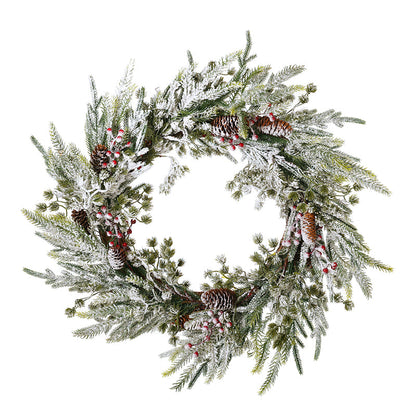 Pinella | Corona navideña nevada con piñas y bayas, 60 cm de diámetro