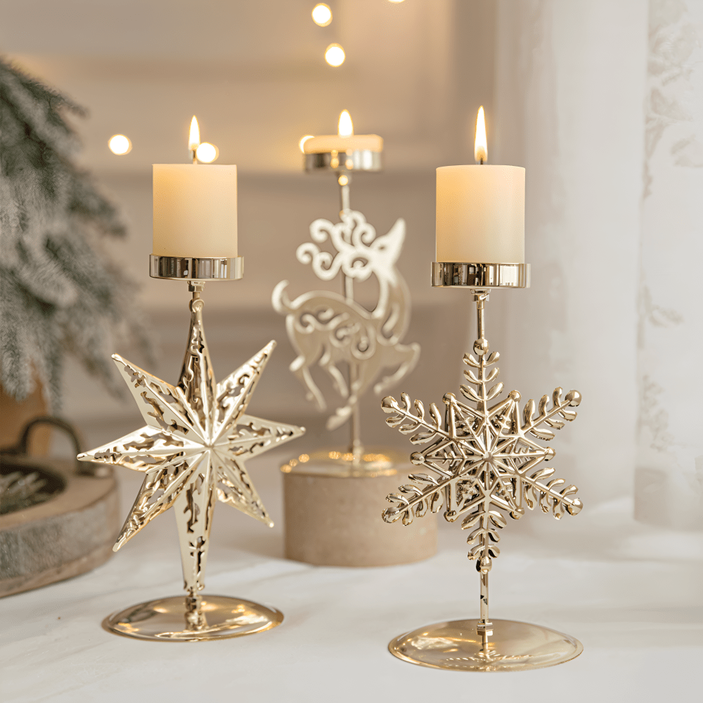 Kandoria | Kerzenhalter aus Metall im Vintage-Look mit Stern, Hirsch oder Schneeflocke