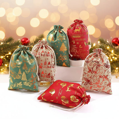 Sackora | Bolsas de regalo de yute con cordón, juego de 2 para Navidad