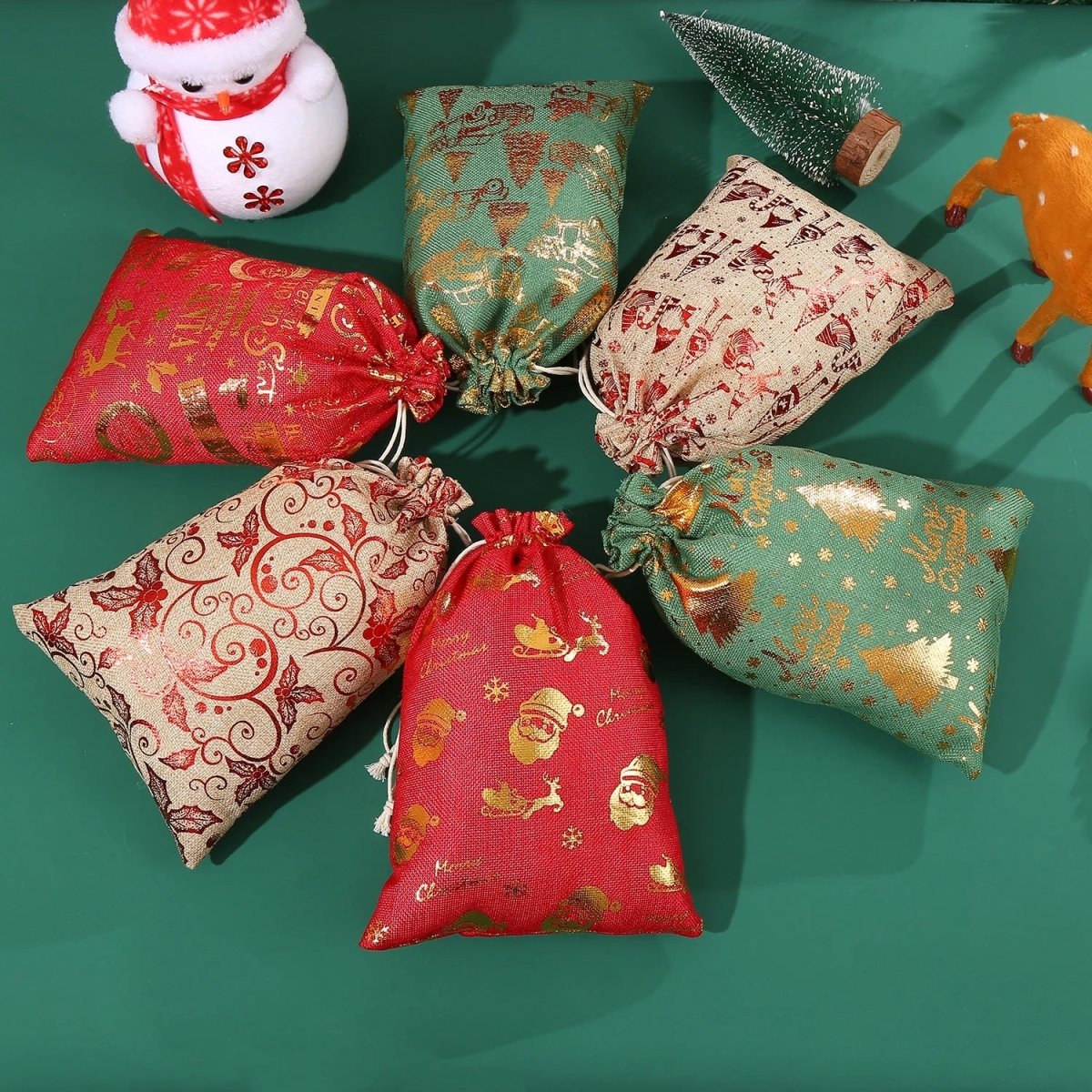 Sackora | Bolsas de regalo de yute con cordón, juego de 2 para Navidad