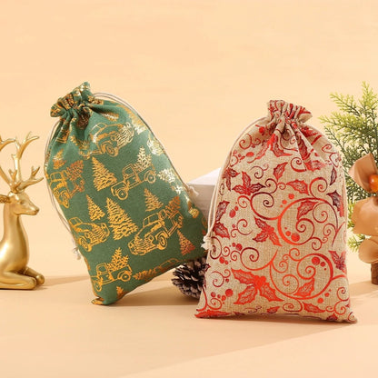 Sackora | Bolsas de regalo de yute con cordón, juego de 2 para Navidad