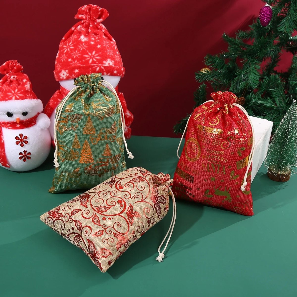 Sackora | Bolsas de regalo de yute con cordón, juego de 2 para Navidad