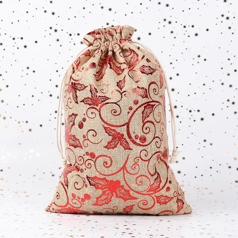 Sackora | Bolsas de regalo de yute con cordón, juego de 2 para Navidad