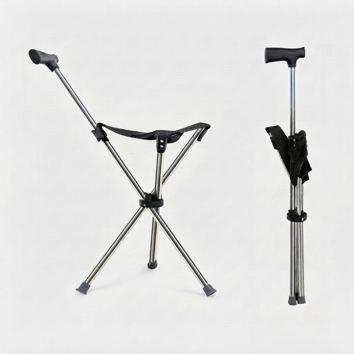 Sitvaro | Bastón con asiento plegable de acero inoxidable, soporta hasta 150 kg