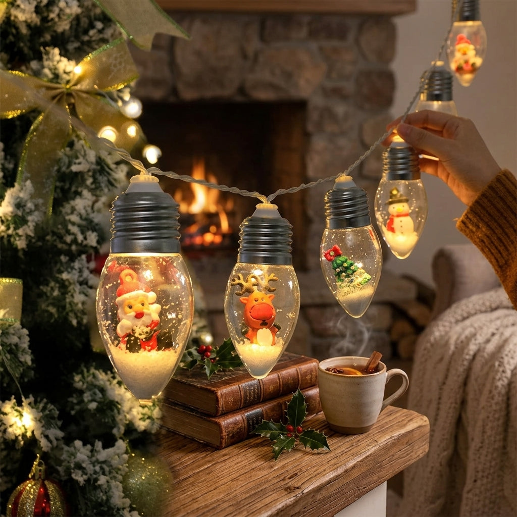 Bulbetta | Lichterkette mit Weihnachtsfiguren in Glühbirnen, USB, 1 m