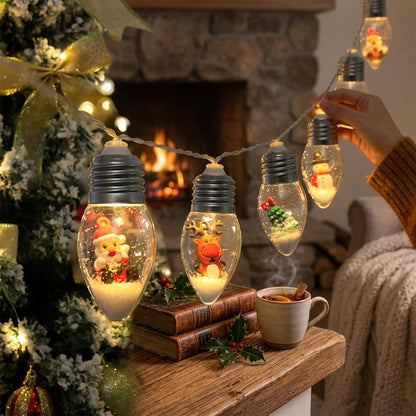 Bulbetta | Lichterkette mit Weihnachtsfiguren in Glühbirnen, USB, 1 m