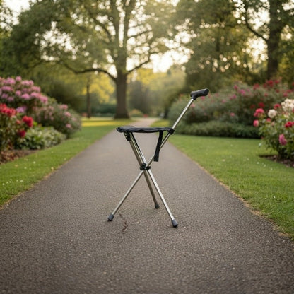 Sitvaro | Bastón con asiento plegable de acero inoxidable, soporta hasta 150 kg