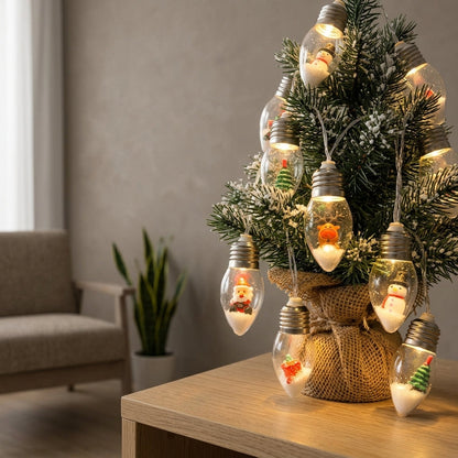 Bulbetta | Lichterkette mit Weihnachtsfiguren in Glühbirnen, USB, 1 m