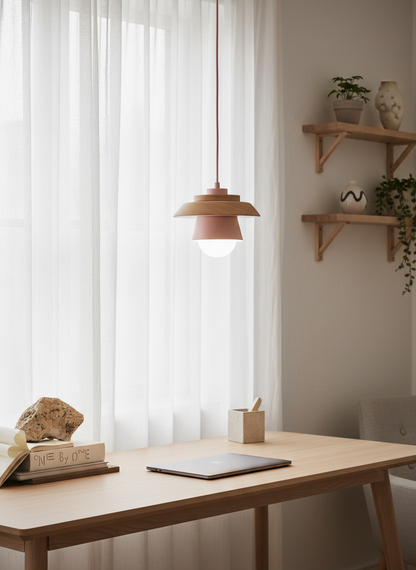 ScandiGlow Lampada a sospensione – Lampada a sospensione LED scandinava in legno e metallo dal design Macaron