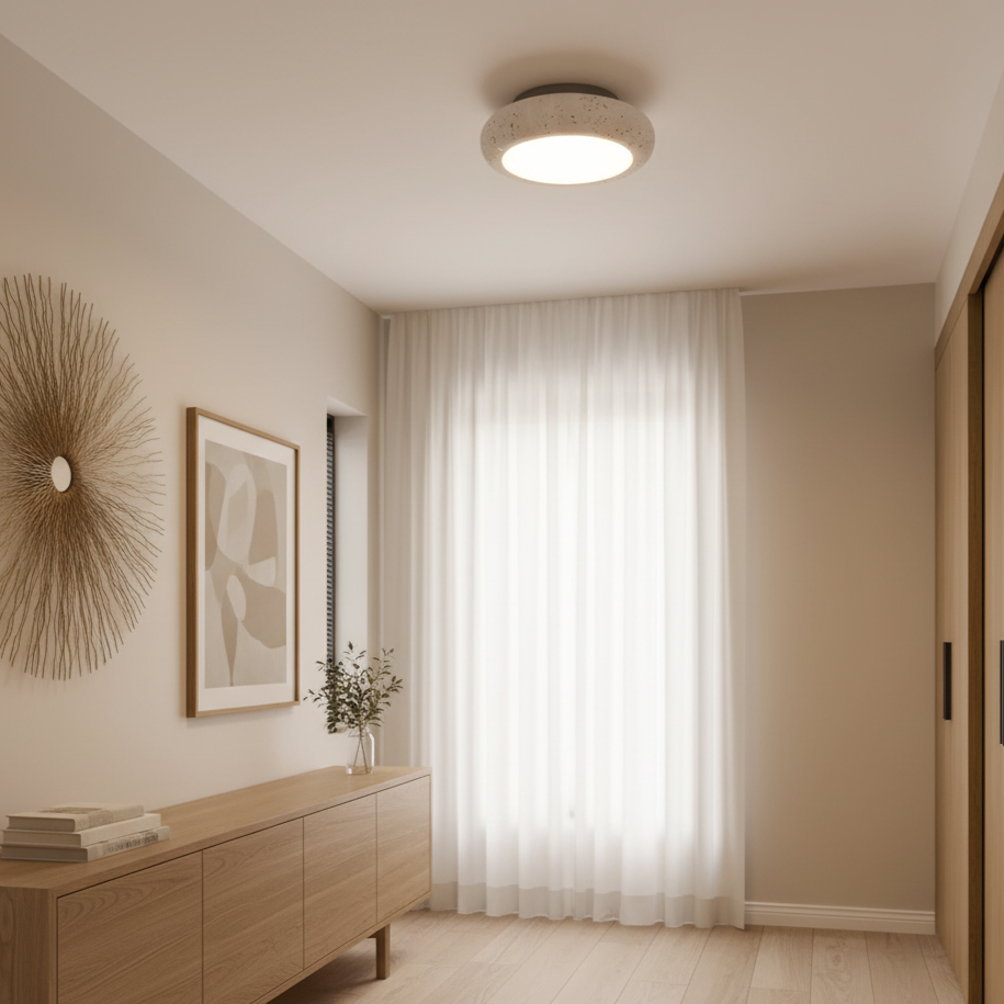 Rava Lys | Lampada da soffitto in travertino Wabi Sabi con dettaglio in legno