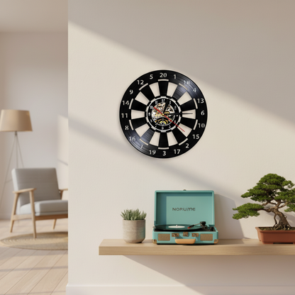 VinylDart | Orologio da parete vintage a forma di freccette in vinile | Movimento silenzioso & design retrò per club, bar e sale giochi