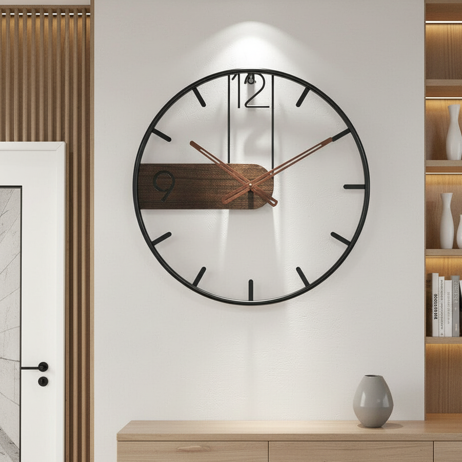 TimberLine | Orologio da parete minimalista in legno di noce e acciaio inox | Bellezza senza tempo per un design abitativo moderno