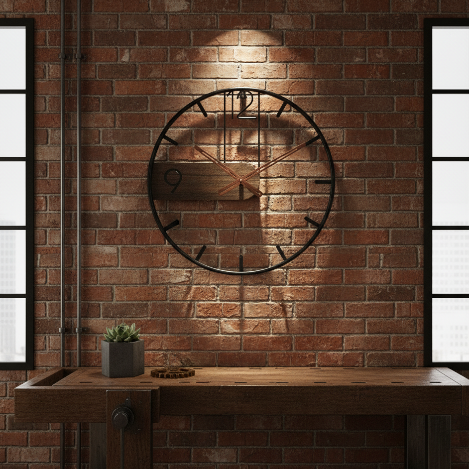 TimberLine | Orologio da parete minimalista in legno di noce e acciaio inox | Bellezza senza tempo per un design abitativo moderno