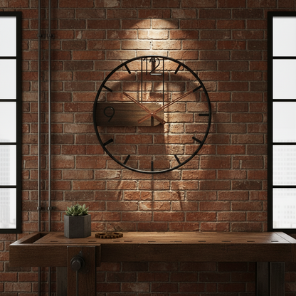 TimberLine | Orologio da parete minimalista in legno di noce e acciaio inox | Bellezza senza tempo per un design abitativo moderno