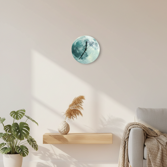Lunaris Glow | Orologio da parete lunare luminoso al buio | Design da parete luminoso per giorno e notte