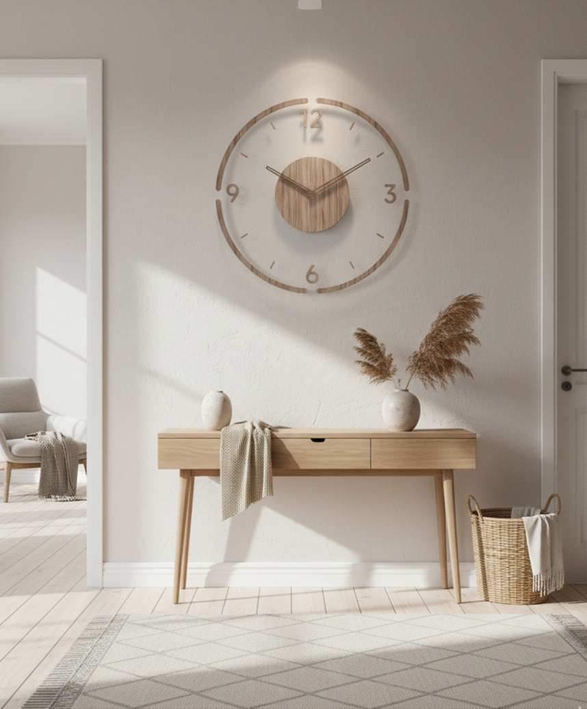 NordWood | Designer Wooden Wall Clock | Scandinavian Design & Natural Elegance for Modern Spaces