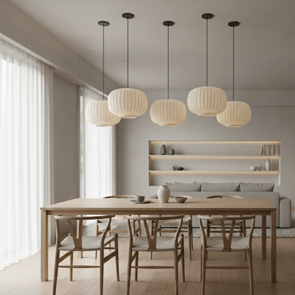 Aetheris | Lampada a sospensione Japandi in seta a forma di scala