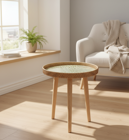 Round Coffee Table | Handmade Rattan Table | Scandinavian Design | Wood
