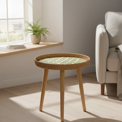 Round Coffee Table | Handmade Rattan Table | Scandinavian Design | Wood