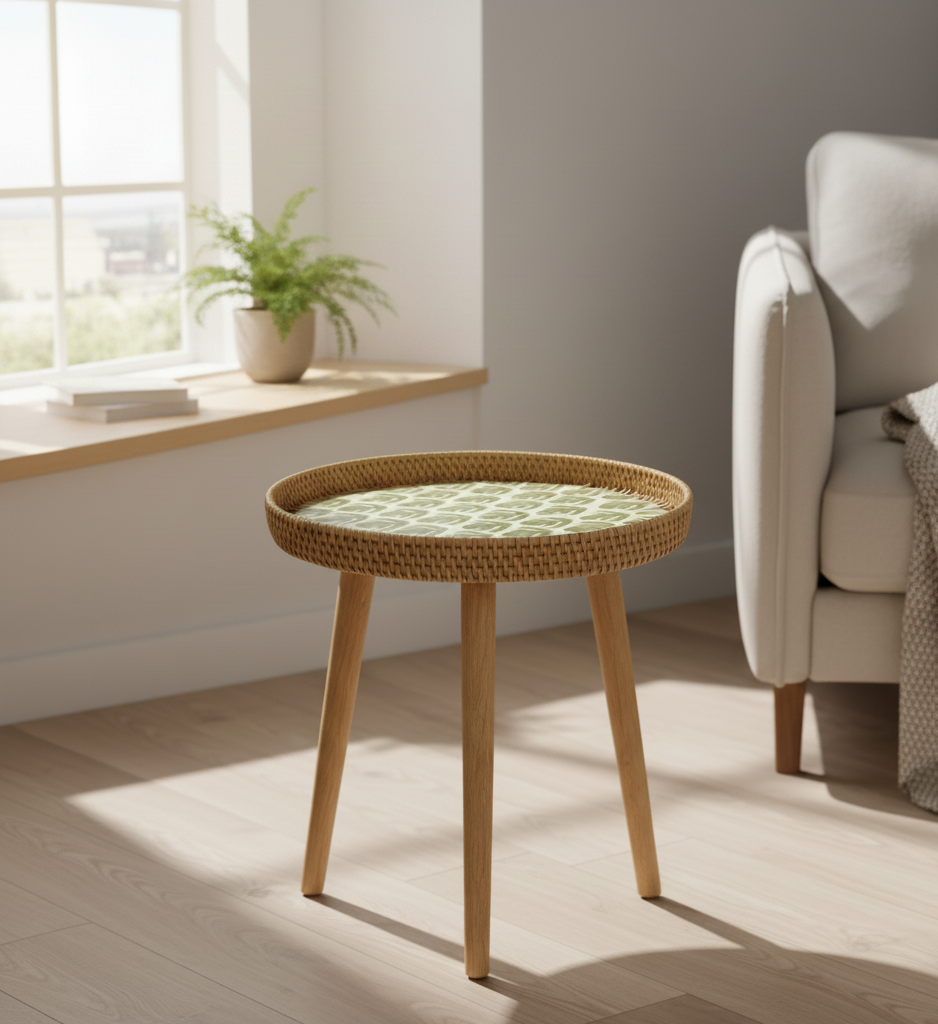 Round Coffee Table | Handmade Rattan Table | Scandinavian Design | Wood
