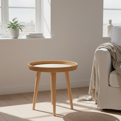 Round Coffee Table | Handmade Rattan Table | Scandinavian Design | Wood