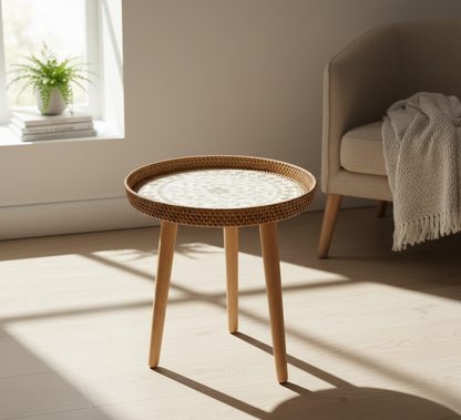 Round Coffee Table | Handmade Rattan Table | Scandinavian Design | Wood