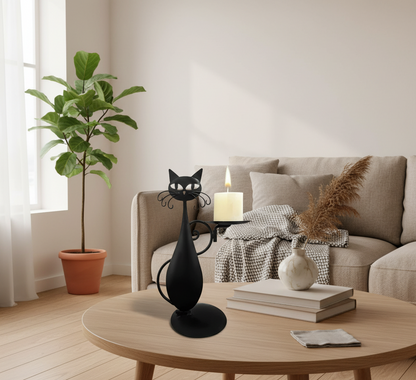 Noctura Catlight | Portacandele nero a forma di gatto in metallo